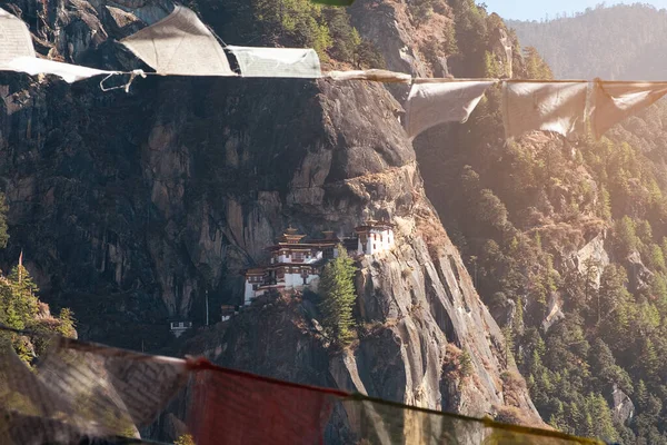 Вид Храм Тигри Паро Бутан Фотографія Високої Якості Стокове Зображення