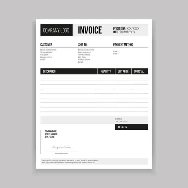 Invoice Business Paper Template Vector —  Vetores de Stock