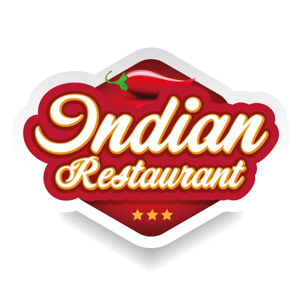 Indisk Restaurang Etikett Röd Med Chilli Peppar — Stock vektor