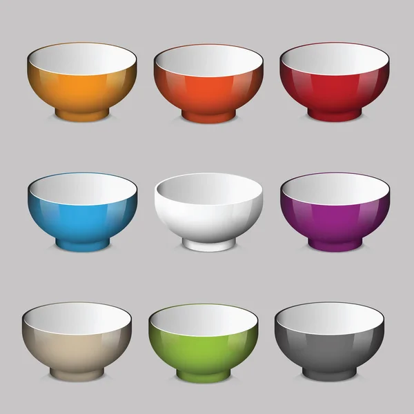 Bowl Vector Set Different Colors Illustration — Stock Vector