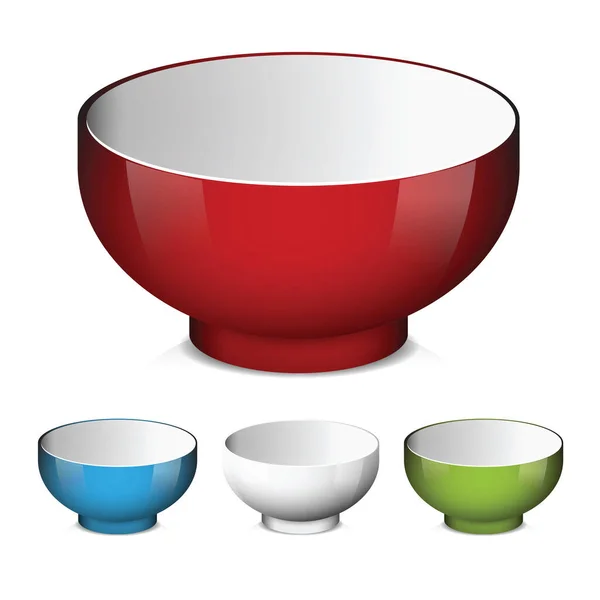 Vektor Bowl Diatur Dalam Ilustrasi Warna Yang Berbeda - Stok Vektor