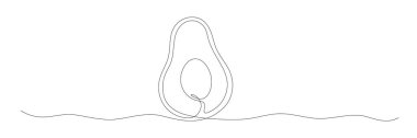 Avokado sürekli bir çizgi çiziyor. El çizimi doğrusal avokado. Vektör illüstrasyonu beyazda izole edildi.