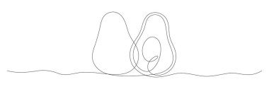 Avokado sürekli bir çizgi çiziyor. El çizimi doğrusal avokado. Vektör illüstrasyonu beyazda izole edildi.