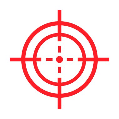 Hedef hedef kırmızı simge. Nişan al ve ateş et. İmleç sembolünü odakla. Boğa gözü işareti. Vektör beyazda izole edildi.