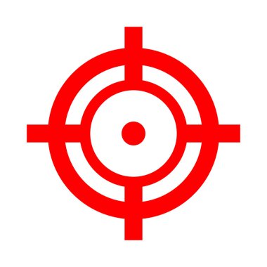 Hedef hedef kırmızı simge. Nişan al ve ateş et. İmleç sembolünü odakla. Boğa gözü işareti. Vektör beyazda izole edildi.