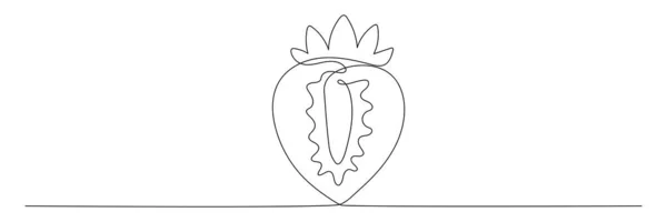 イチゴ連続1線画 葉で線形イチゴを手描き 白地に独立したベクトル図 — ストックベクタ