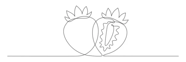 イチゴ連続1線画 葉で線形イチゴを手描き 白地に独立したベクトル図 — ストックベクタ