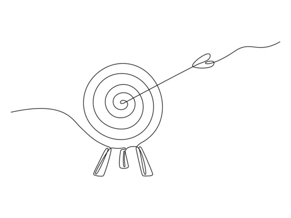 矢印連続線画でターゲット 手描きの線形目標円 ビジネス戦略の概念 白地に独立したベクトル図 — ストックベクタ