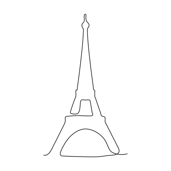 Paris Eiffel Wieża Ciągła Linia Wektor Izolowany Białym — Wektor stockowy