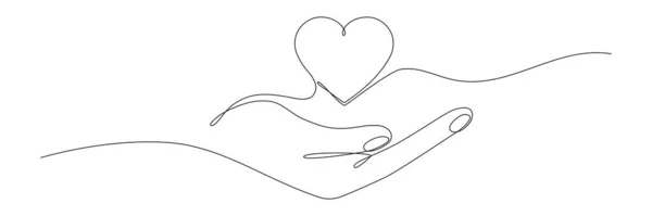 Hand Holding Heart Continuous One Line Drawing Love Concept Vector — Stock Vector
