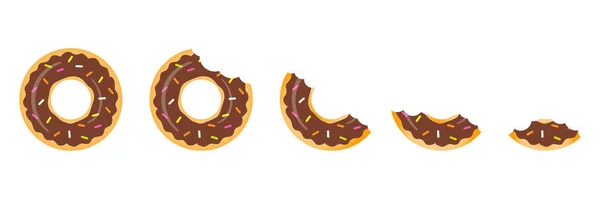 Donuts Mordida Inteira Boca Definido Doce Coleção Donuts Chocolate Envidraçado — Vetor de Stock