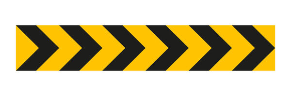 Arrow road yellow sign. Warning striped arrow. Safety type. Vector isolated on white background.