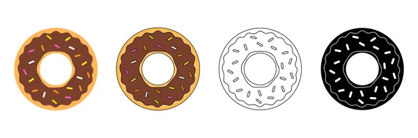 巧克力甜甜圈系列 轮廓和线条甜甜圈设置 在白色上孤立的向量图 — 图库矢量图片#