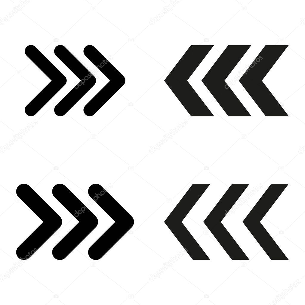 Arrow chevron symbol. Black arrows set. Blend effect. Swipe sign. Vector isolated on white.