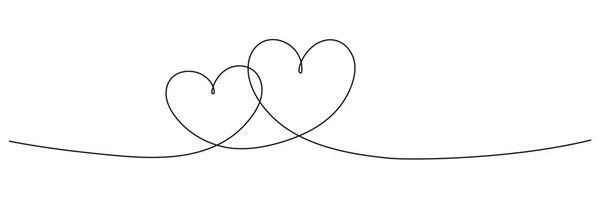 两颗心连续线条艺术绘图 双心波纹线在白色上孤立的向量图 — 图库矢量图片#
