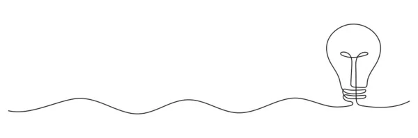 Ampul Bir Aralıksız Çizgi Çizimi Elektrikli Lamba Beyin Fırtınası Doğrusal — Stok Vektör