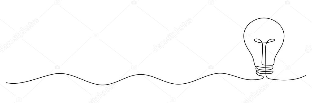 Light bulb one continuous line drawing. Electric lamp. Brainstorm linear symbol. Vector isolated on white.