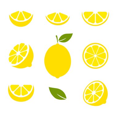 Lemon fruits slices set. Citrus collection. Vector illustration isolated on white.