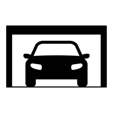 Garage with car silhouette. Open garage door. Vector illustration isolated on white.