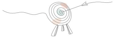 Target with arrow continuous line drawing. Hand drawn linear goal circle with pastel shapes. Vector illustration isolated on white.