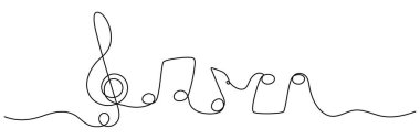 Music notes continuous one line drawing. Vector isolated on white.