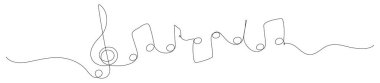 Music notes continuous one line drawing. Vector isolated on white.
