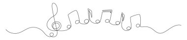 Music notes continuous one line drawing. Vector isolated on white.