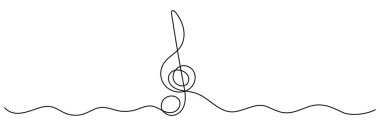 Treble clef continuous one line drawing. Linear key music note symbol. Vector isolated on white.