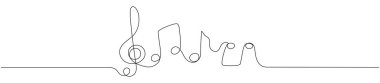 Music notes continuous one line drawing. Vector isolated on white.