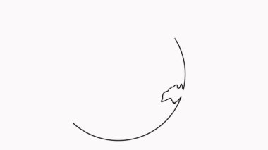 Uçan uçağın olduğu dünya haritası bir çizgi resim animasyonu videosu. Dünya 'nın sürekli küre çizgisi animasyon çiziyor.