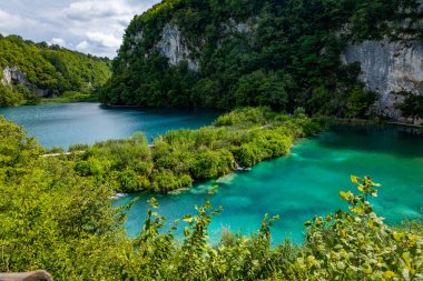 Hırvatistan 'daki Plitvice Gölleri Ulusal Parkı' nın güzel manzarası 