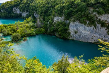 Hırvatistan 'daki Plitvice Gölleri Ulusal Parkı' nın güzel manzarası 