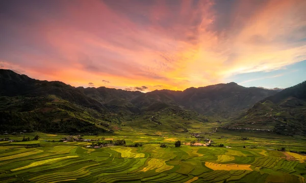 从越南延白市土勒村河内至木仓之间的稻田和梯田景观 — 图库照片
