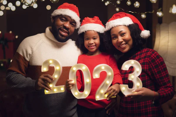 Americká Rodina Roce 2023 Novoroční Party Veselé Vánoce 2023 Textové — Stock fotografie