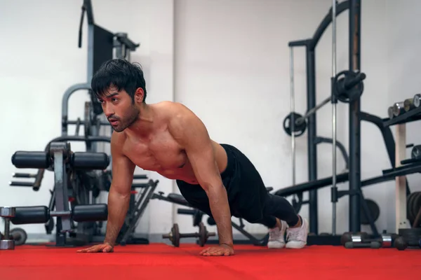 Asian Man Push Ups Gym Made His Muscle Power — Photo