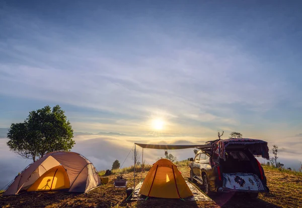 Orange Tent Camping Area Top Mea Omgi Tak North Thailand — Stock Photo, Image