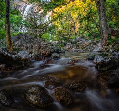 Klonglan Khlong Lan Ulusal Parkı 'nda Chiang Mai, Tayland yakınlarındaki Kamphaeng Phet' e düştü. Tatilde kamp yapmak ve dinlenmek için daha önce görülmemiş bir seyahat noktası.