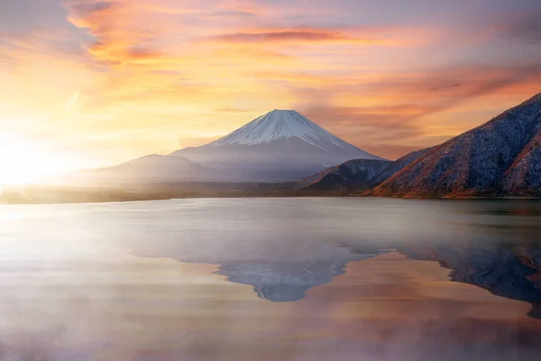 Lake Kawaguchiko Mount Fuji Morning Mist Sunrise Light Travel Japan — Stock Photo, Image