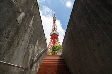 Tokyo Kulesi 'nin Tokyo City, Japonya' daki yürüyüş yolunun yakınından geçen tarihi bir nokta.