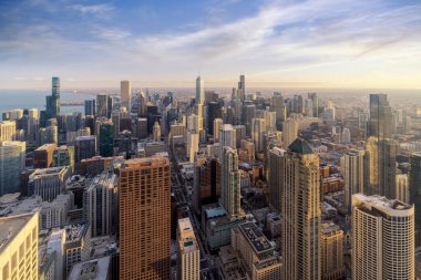 Chicago şehir manzarası gözlem güvertesinden günbatımı gökyüzü, Michihan, Amerika Birleşik Devletleri şehir manzarası