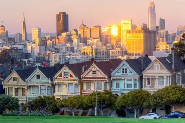 Painted Ladies Victorian Houses row at Alamo Square - San Francisco, California, USA clipart