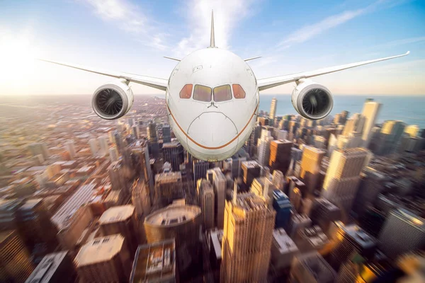 Vliegtuig Opstijgen Vliegen Chicago City Sky Verenigde Staten Van Amerika — Stockfoto