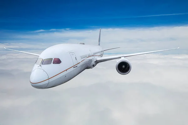 Passageiro Airplaine Voar Sobre Céu Azul Nublado Viagem — Fotografia de Stock