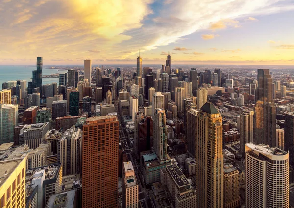 Chicago Budova Výhled Město Vyhlídkové Paluby Vysoká Úroveň Západem Slunce — Stock fotografie