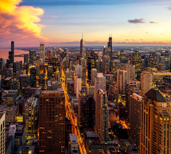 Chicago Vista Cidade Edifício Deck Observação Alto Nível Com Céu — Fotografia de Stock