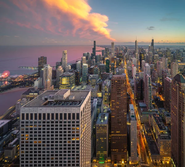 Chicago Budova Výhled Město Vyhlídkové Paluby Vysoká Úroveň Západem Slunce — Stock fotografie