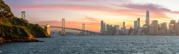 Vista Panorâmica Cidade São Francisco Bay Bridge Com Pôr Sol — Fotografia de Stock