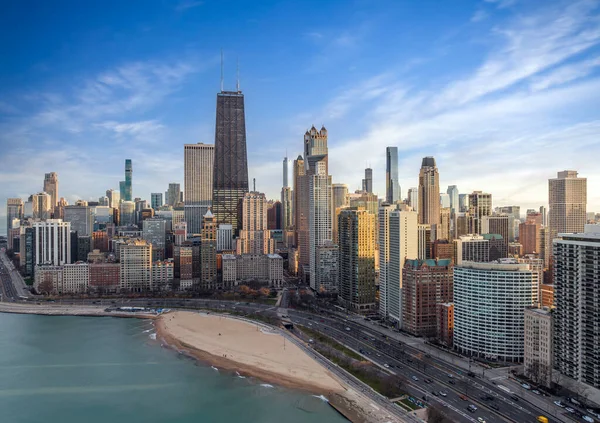 Cityscape Chicago Skyline Arranha Céus Aéreos Vista Porto Marítimo Cores — Fotografia de Stock