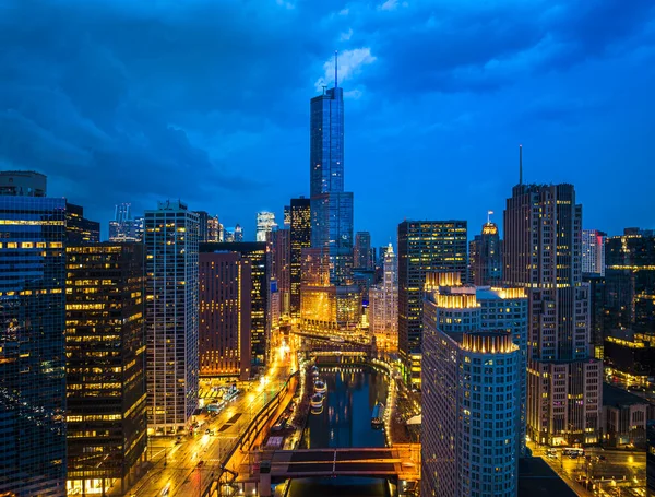 Воздушные Небоскребы Чикаго Skyline Вид Морской Порт Винтажные Цвета Мичиган — стоковое фото