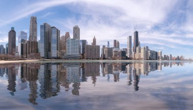 Chicago Skyline gökdelenlerinin şehir manzarası ve deniz limanı, eski renkler, Michigan, Chicago, ABD